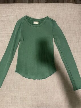 Free People Long Sleeve Ribbed Top in Green